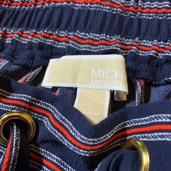 Michael Kors Womens Large Pants Blue Red Striped Relaxed Wide Leg Patriotic - Picture 5 of 12